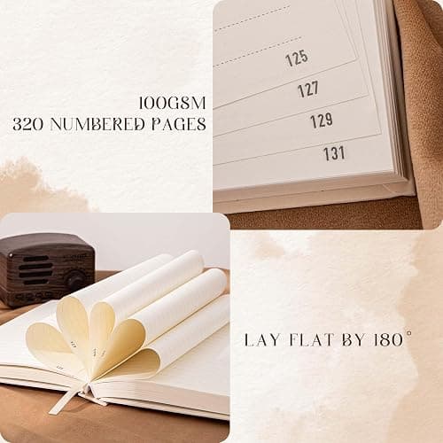 MGGAO 320 Numbered Pages College Ruled Journal Notebook, Lined Journal Notebook, Aesthetic Journal for Women Girls, Hardcover Notebook/Journals for Writing With 100gsm Thick Paper - Beige thumbnail 5