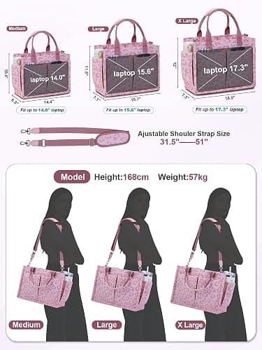 FIORETTO Womens Canvas Tote Bag Purse with Individual Compartment, Zipper Top, Reinforced Bottom & Luggage Sleeve thumbnail 6