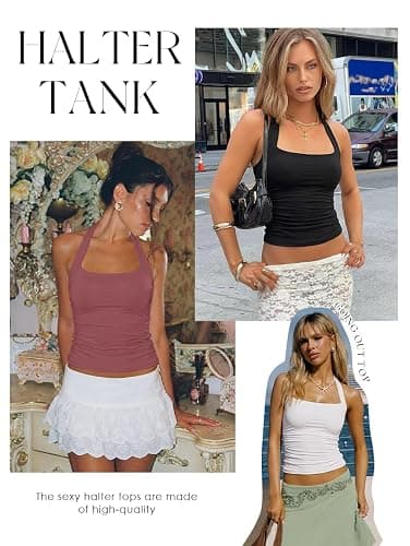 Darong Women's Halter Tank Tops with Built in Bra Double Lined Backless Y2K Shirts 2026 Trendy Going Out Cami thumbnail 4