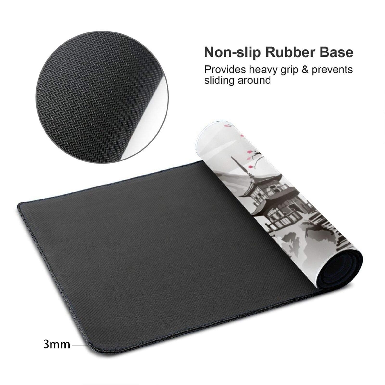Japanese Cherry Blossom White Gaming Mouse Pad XL, Extended Large Mouse Mat Desk Pad, Stitched Edges Mousepad, Long Nonslip Rubber Base Mice Pad, 31.5 X 11.8 Inch thumbnail 3