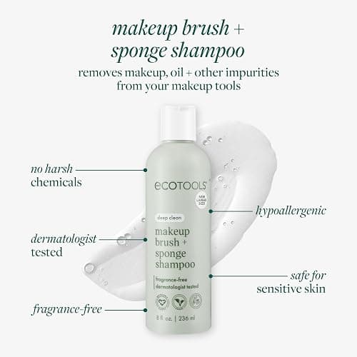 EcoTools Makeup Brush + Sponge Shampoo Cleanser, Deep Clean, Sulfate-Free, Fragrance-Free Brush Cleaner for Makeup Sponges & Tools, Vegan & Cruelty-Free, 8 fl. oz thumbnail 3