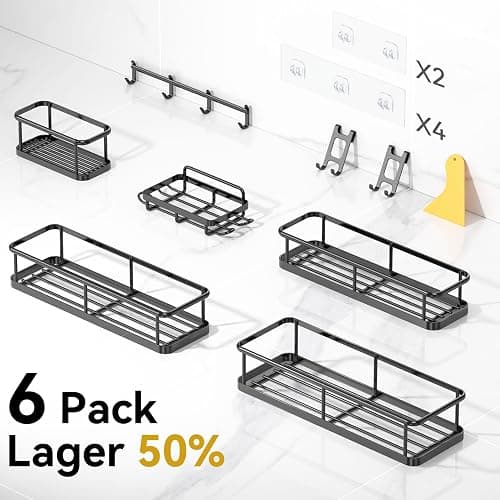 YASONIC Shower Caddy Adhesive, 100% Rustproof Shower Organizer with Soap Holder, 6 Pack Large Capacity shower Shelves for Inside Shower, No Drilling Bathroom Organizers and Storage for Home Decor thumbnail 2