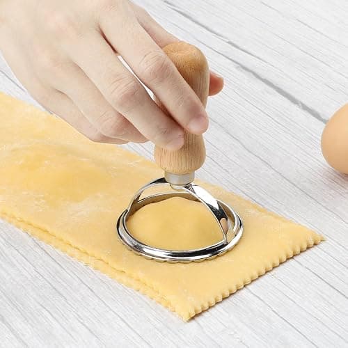 TACGEA Ravioli Stamp Maker Cutter with Roller Wheel (Set of 4), Wooden Handle and Fluted Edge, for Ravioli, Pasta, Dumplings Lasagna, Pierogi thumbnail 2