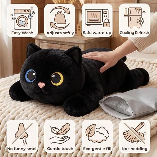 Mewaii Weighted Stuffed Animals 5 lbs Adjustable, Heated & Coolable 23 Inch Plush for Realistic Hug, Microwavable Removable Inner Pad, Cat Gifts for Adults & Kids (Black) thumbnail 7