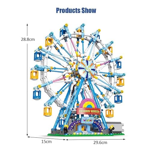 NEWRICE Rotating Ferris Wheel Building Blocks Kit,with Lights Amusement Park Building Construction Toys Set for 6+ Year Boys.Girls.Adult(870 Pieces) thumbnail 3