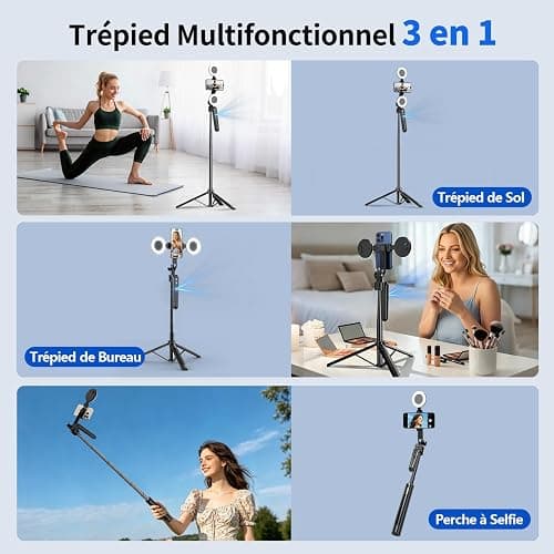 yAyusi Automatique Visage Suivi Trépied avec Lumière, sans App, 360° Rotate 180cm Support de Téléphone avec Capteur de Mouvement, Rétractable Support de Caméra pour Vlog/Vidéo/Enregistrement thumbnail 5