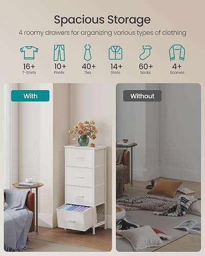 SONGMICS Dresser for Bedroom, Chest of Drawers, Steel, MDF, 4 Non-Woven Fabric Drawers, Storage Organizer Unit, Closet, Entryway, Cloud White and Snow White ULGS314W01S thumbnail 4