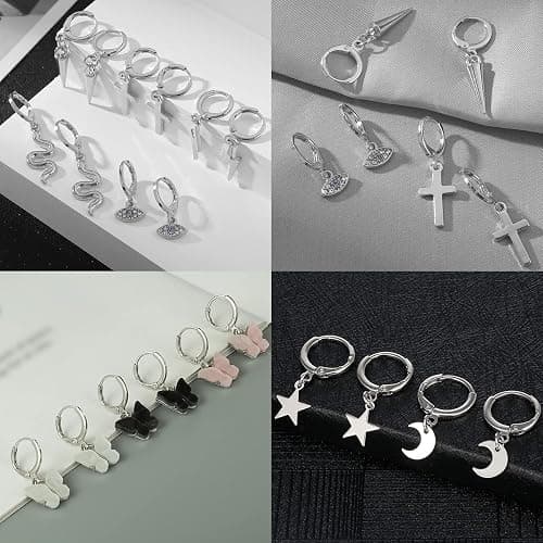 AIDSOTOU Small Butterfly Star Hoop Earrings Set for Women Girls Mini Huggie Hoop Earrings with Dangle Charms thumbnail 4