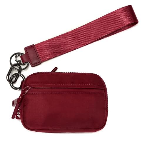 Keychain Wallet for Women Mini Zip Card Holder with ID Window Coin Purse Detachable Wristlet Small Wallets Burgundy thumbnail 7