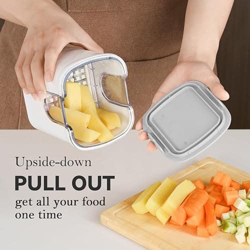 KEOUKE Multifunctional Vegetable Chopper White - 3 Interchangeable Blades Potato French Fry Cutter with Container & Storage Box Food Chopper Dicer for Cucumber, Tomato, Carrot, Onion thumbnail 5