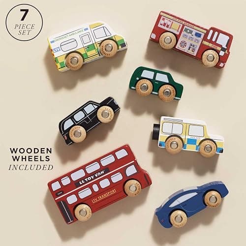 Le Toy Van London Car Set Premium Wooden Toys for Kids Ages 3 Years & Up (TV267), 7-pk - Multicolored thumbnail 3