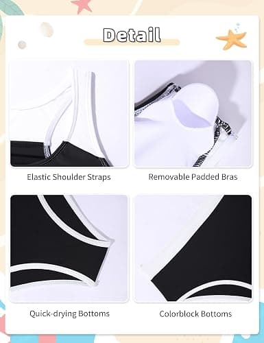 Gaupafmb Girls Bikini 3PCS Swim Sets Color Block Crop Top Briefs with Shorts for 7-16 Years thumbnail 7