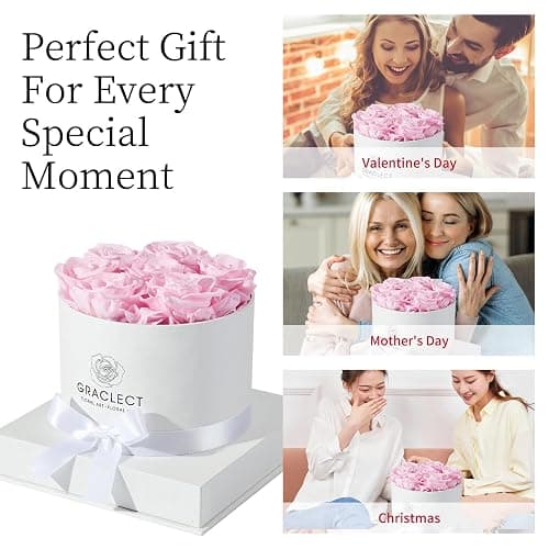 Graclect Flowers for Delivery Prime - Preserved Roses in a Box - Forever Flowers, Immortal Roses, Eternal Rose Birthday Gifts for Her, for Mom - Pink Rose thumbnail 5