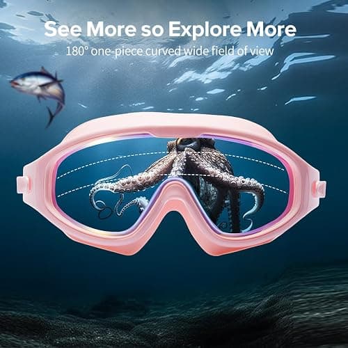 seasprint Swim Goggles, Wide View Clear View Swimming Goggles for Adult, Anti-Fog UV Protection No Leak Vision Pool Goggles - Dazzling Mirror Pink Frame. thumbnail 5