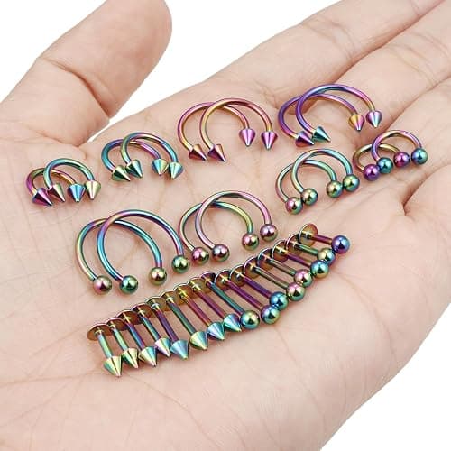 Xwnskvvz Lip Rings 32PCS Labret Jewelry Monroe Lip Ring Snake Bite Piercing Jewelry 16G Helix Earring Daith Tragus Cartilage Studs Surgical Steel Piercing Jewelry for Women Men thumbnail 4
