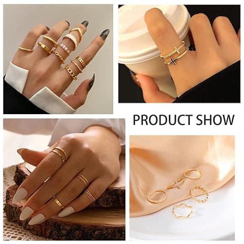 ZOERAY 10PCS 14K Gold Plated Stacking Rings for Women Thumb Stackable Knuckle Band Rings Plain Twist Thin Joint Finger Wedding Gold Ring Set for Women Size 4 to 11 thumbnail 3