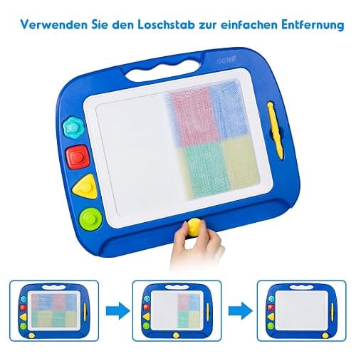 SGILE Große Magnetische Maltafel Zaubertafel Kinder, Magnet Magnettafel mit 4 Stempeln, Kreatives Spielzeug ab 2 Jahren, Geschenk für Jungen & Mädchen 1 2 3 4 Jahre, 42 x 32 cm, Blau thumbnail 6