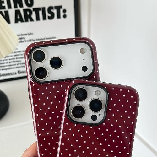 Sayoaho Compatible with iPhone 13 Case & 14 Case, Fashion Cute Polka Dot Pattern Aesthetic Design for Women, Soft TPU and Hard Back Shockproof Phone Cover, Wine Red thumbnail 4