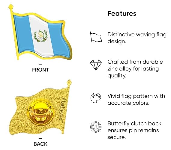 Guatemala Flag Lapel Pin - Enamel Metal National Badge | World Travel Souvenir Gifts for Men & Women | Country Flag Patriotic Brooch Bulk Pack of Pins for Hat, Tie, Clothes, Backpack (1pc) thumbnail 3