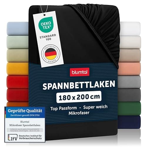 Blumtal® Spannbettlaken 180x200cm aus Microfaser - Oekotex zertifiziertes Bettlaken 180x200 - Leintuch 180x200/Spannbettuch 180x200cm - Spannleintuch 180x200-180x200 Spannbettlaken - Laken - Schwarz - Image 1