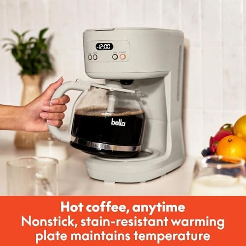 BELLA 12 Cup Programmable Coffee Maker, Reusable Dishwasher Safe Accessories, Easy LCD display, Auto Shutoff, 900 watt, Oatmilk thumbnail 4