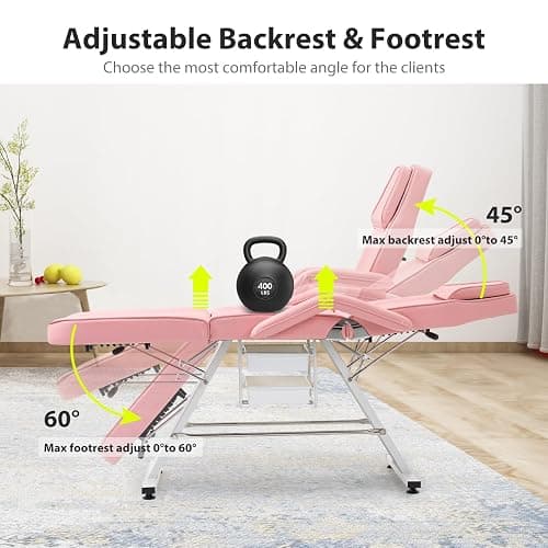 Jaxilyn Tattoo Chair Facial Bed with Two Trays Esthetician Bed Adjustable Folding Salon Bed with Hydraulic Stool Massage Bed for Professional Massage Facial Lash Beauty Treatment Spa Pink thumbnail 3