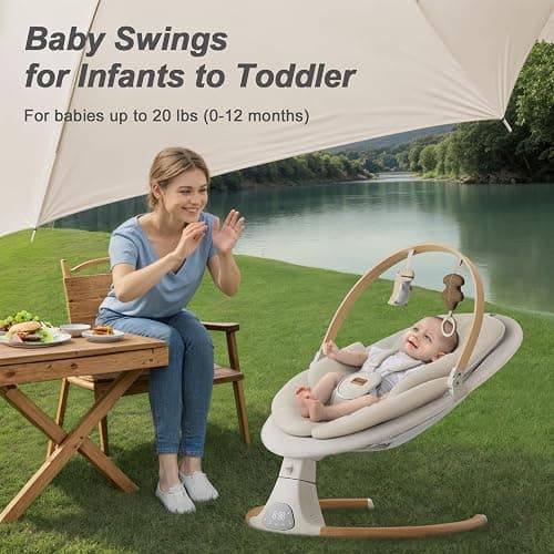 Baby Swings for Infants, Monamii Baby Swing, Infant Swing with 5 Speeds, 10 Lullabies, Electric Swing for Baby, Indoor & Outdoor Use (Beige) thumbnail 2