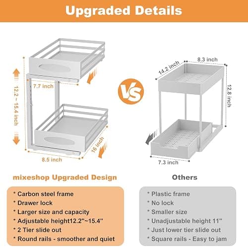 Under Sink Organizer, 2 Tier Under Sink Organizers and Storage, Adjustable Height, Slide out Metal Cabinet Organizers, Pull out Cabinet Storage Drawer Shelf for Kitchen Bathroom thumbnail 5