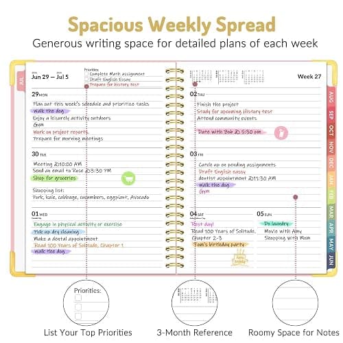 Forvencer Academic Planner 2026-2027, Hardcover Calendar Planner Weekly & Monthly, July 2026 - June 2027, 6" x 8", Daily Agenda with Tabs, College School Organizer for Student Teacher, Beige thumbnail 5