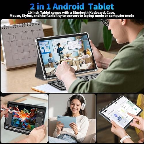 Android 15 Tablet 10 inch, 2025 Tablet with Keyboard, 24GB+256GB+2TB Expand, 2-in-1 Tablets with 8-Core, 5G WiFi, 8000mAh, BT5.0, GMS Certified, with Mouse, Case, Stylus, Split Screen(Black case) thumbnail 10