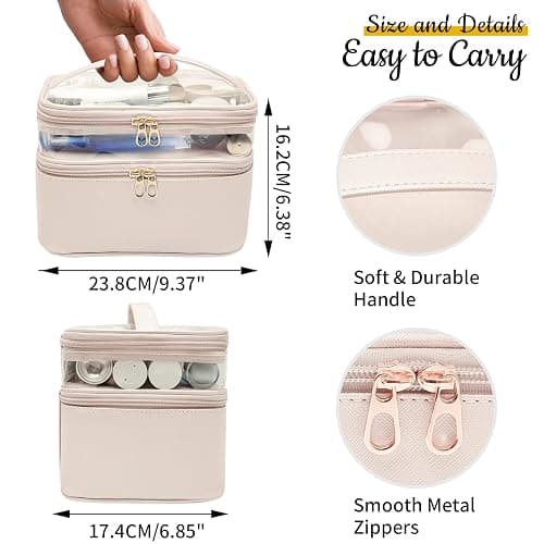 Makeup-Bag,Large Leather Makeup-Organizer for Travel-Accessories Clear-Cosmetic-Bag,Portable Travel Essentials Bag Makeup Case,Make Up Bag Toiletry Bag for Women,College Dorm Room Essentials for Girls - 2-Nude thumbnail 5