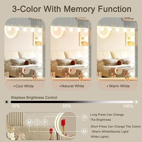 Ratsamee Hollywood Vanity Mirror with Lights, 18 Dimmable Bulbs, 3 Color Lights,Make Up Lighted Mirror, Aluminum Metal Frame, USB Charging Port（32" x 24"） thumbnail 4