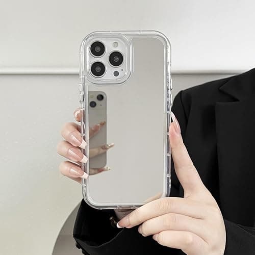ZTOFERA Mirror Case for iPhone 14 Pro, Mirror for Girls Women Makeup, Cute Glossy Hard Back + Raised Edge Phone Bumper, Anti-Drop Shockproof Protective Case for iPhone 14 Pro - Clear thumbnail 5