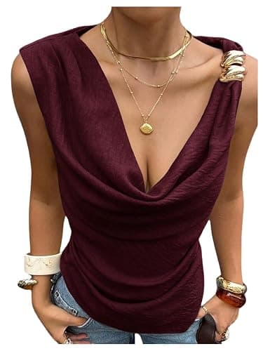 Verdusa Women's Asymmetrical Draped Cowl Neck Sleeveless Tank Top Going Out Tops Elegant Brunch Outfit - Image 1