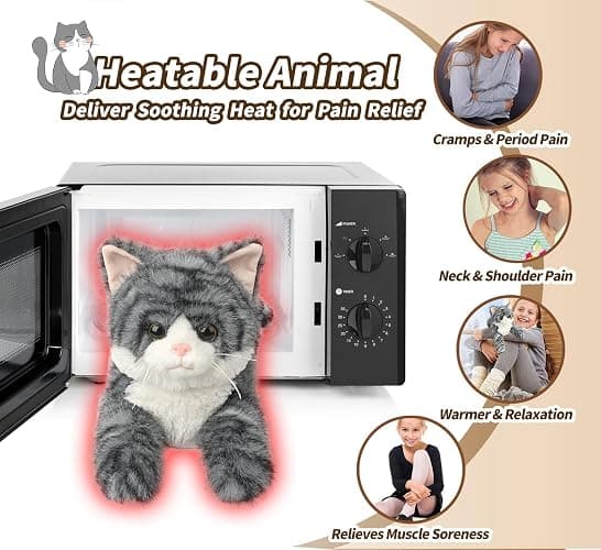 Gray Tabby Cat Stuffed Animals, Microwavable Stuffed Animal Adorable Fluffy Cat Plush for Warmth & Comfort, Heatable & Coolable Lavender Scent Cat Toys, Cute Soft Plushies Cat Gifts for Kids & Adults thumbnail 5