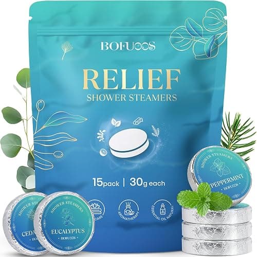 Bofuoos Shower Steamers Aromatherapy, Birthday Gifts for Men Teen, Stocking Stuffers White Elephant Christmas Gift for Adults, Natural Essential Oils Bath Bombs Relaxation SPA – 15 Tablets - Image 1