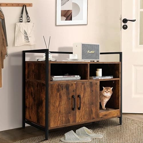 COSTWAY Mobile per Lettiera Gatti con Ripiani Aperti e Ripiani Chiusi con Maniglie, Mobiletto Multiuso per Ingresso e Soggiorno, 82,5 x 51 x 51 cm, Portata 50 kg (Marrone) thumbnail 9