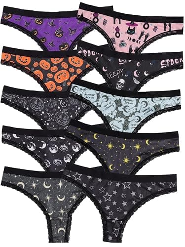 Morvia Variety of Panties Thongs Sexy Cute Chic Gothic Contrast Lace Halloween Skulls Stars Inspired Print Random Underwear - Image 1