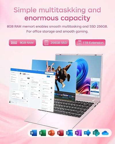 Zrasu 14" Pink Laptop Computer, Win11, Pentium Gold 6500Y (Up to 3.4GHz), 8GB RAM 256GB SSD, WiFi 5, BT 5.0, Portable Notebook for Study, Work, Entertainment thumbnail 4