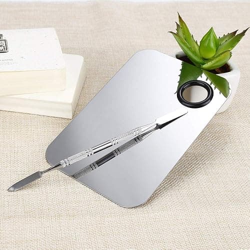 Stainless Steel Cosmetic Makeup Palette, Professional Cosmetic Mixing Makeup Palette Spatula Makeup Artist Tool, Beauty Salon Color Cream Mixing Palette With A Spatula Makeup Nail Art Palette thumbnail 3