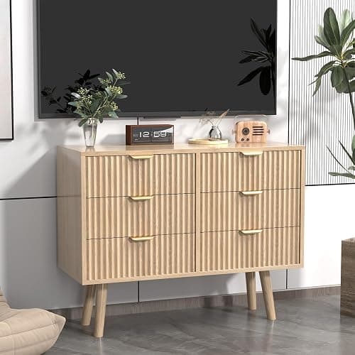 SFDOU Wooden Fluted Dresser for Bedroom,Modern Wide Chest of 6 Drawers Dressers for Bedroom Furniture,Wood Drawer Dresser with Storage, Easy to Assemble Dressers for Living Room,Hallway thumbnail 7