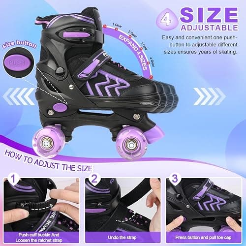 ZHUKAIKJ Adjustable 4 Sizes Kids Roller Skates for Boys and Girls with Light UP Wheels for Toddler Child Beginners for Indoor Outdoor Sport thumbnail 2