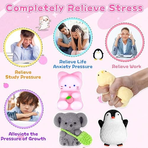 4 PCS Taba Squishy, Squishy Fidget Toys, Fufu Sensory Squeeze Toy Taba Squishies Kit, Birthday Stress Gifts for Kids Adults Teens, Cute Cat, Penguin, Easter Party Bag Fillers thumbnail 6
