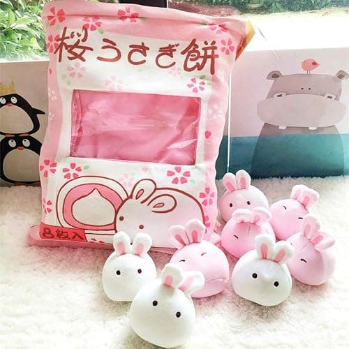 Nenalayo Cute Bag of Cherry Blossom Bunnies Plush Toy Soft Throw Pillow Stuffed Animal Toys Creative Gifts Room Decor Creative Gifts for Girls thumbnail 2