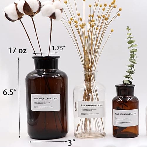 TOPZEA Set of 8 Amber Glass Vase, 17oz Boho Flower Vase Bud Vases Decorative Brown Medicine Glass Bottles Vintage Small Apothecary Jars for Home Décor, Dining Table, Wedding Centerpiece, Bridal Shower thumbnail 3