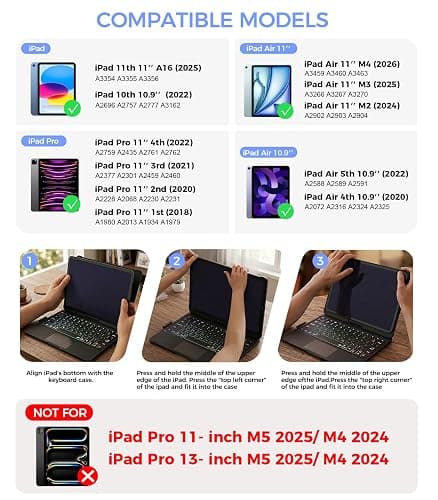 NOKBABO for iPad 10th 11th (A16) Generation Case with Keyboard, iPad Air 11 inch case (M4/M3/M2), Keyboard for iPad Pro 11 (4th/3rd/2nd/1st) & iPad Air 5/4, Trackpad, 360° Swivel, Backlit - Sky Blue thumbnail 2