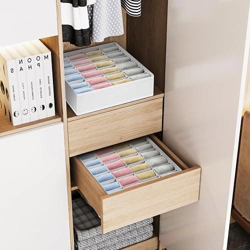 DIMJ Sock Organizer - Drawer Organiser & Closet Organiser - 2 Pack - 48 Cells - Collapsible Storage, Holders for Socks, Ties, Belts (White) thumbnail 5