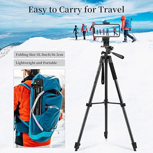 JOILCAN Phone Tripod for iPhone 63inch/161cm, Aluminum Extendable Mobile Phone Tripod Stand with Wireless Remote Shutter, Lightweight Selfie Stick Tripod for Smartphone/Small Camera，for Android/iOS - 63" - Black thumbnail 6