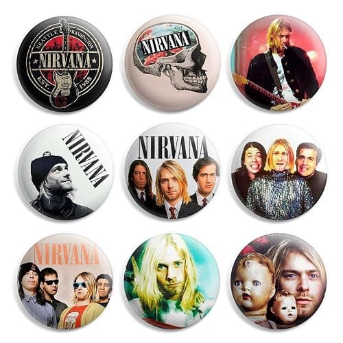 Nirvana Pinback Buttons Pin Badges 1 Inch (25mm) - Pack of 9 - Image 1
