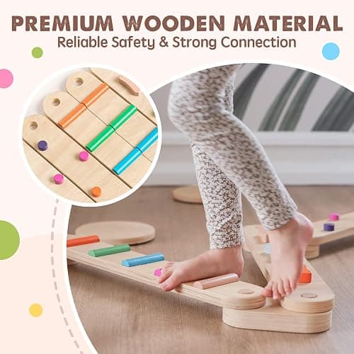 Tiny Land Wooden Balance Beam, 6 PCS Toddler Balance Boards, Montessori Balance Beam for Kids Development, Coordination Motor Skills Gymnastics Obstacle Course Toys for Girls Boys thumbnail 5